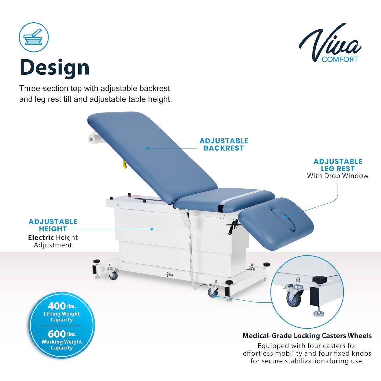 ADI903-23-SERIES: Xro 3-Section Shrouded Base Series Power Hi-Lo Exam Table (Adjustable Back, Leg-Rest & Antimicrobial Upholstery, Black)
