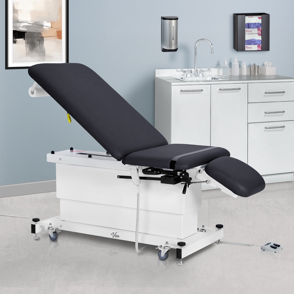 ADI903-24-SERIES: Xro 3-Section Shrouded Base Series Power Hi-Lo Exam Table (Adjustable Back, Leg-Rest & Antimicrobial Upholstery, Black)