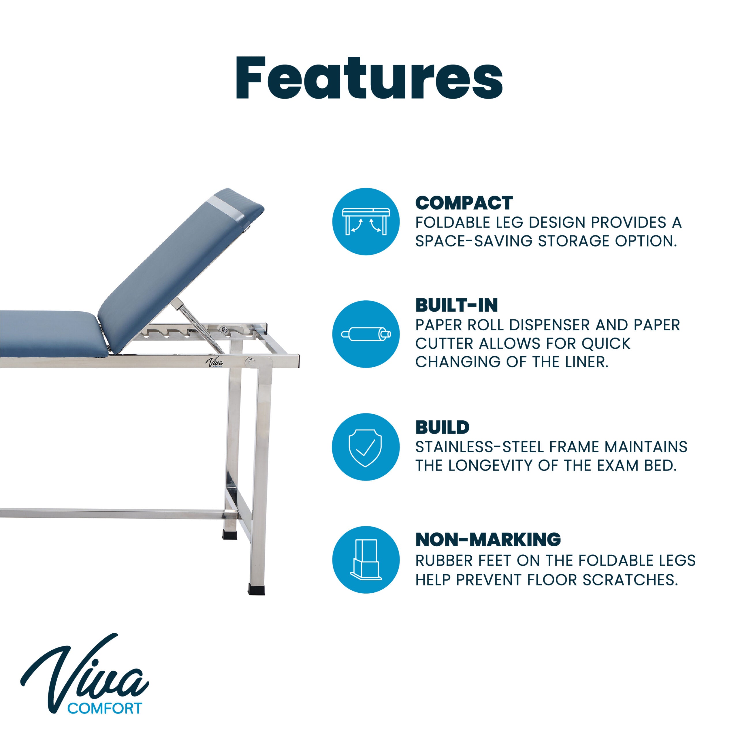 Adjustable Exam Table with Paper Dispenser