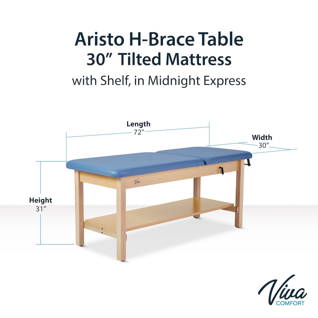 Aristo H-Brace Table With Shelf，30'',Tilted Mattress,Blue