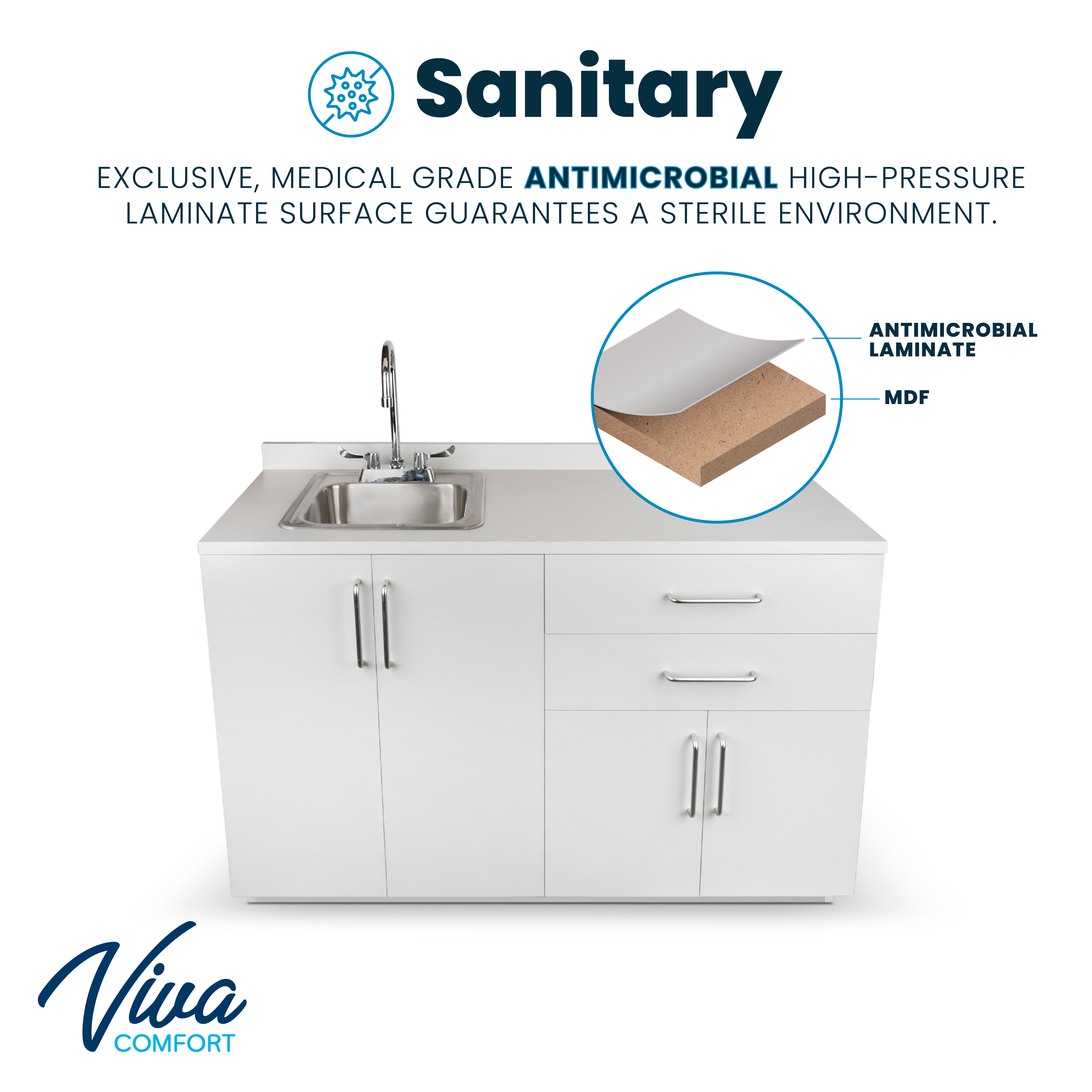 VivaComfort 48 Inch Base Cabinet with Left Sink Cutout - Grey