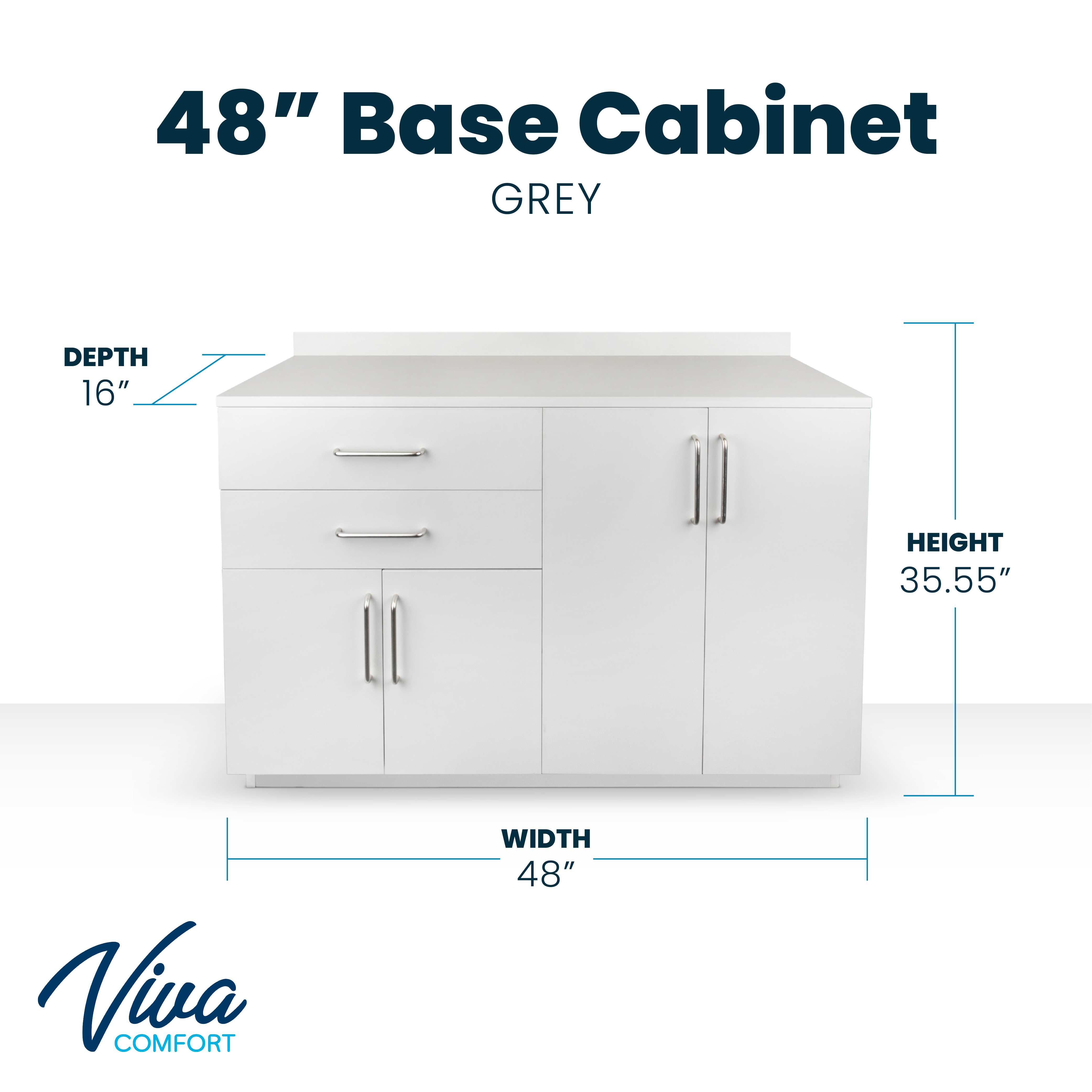 VivaComfort 48 Inch Base Cabinet with No-Sink Cutout - Grey
