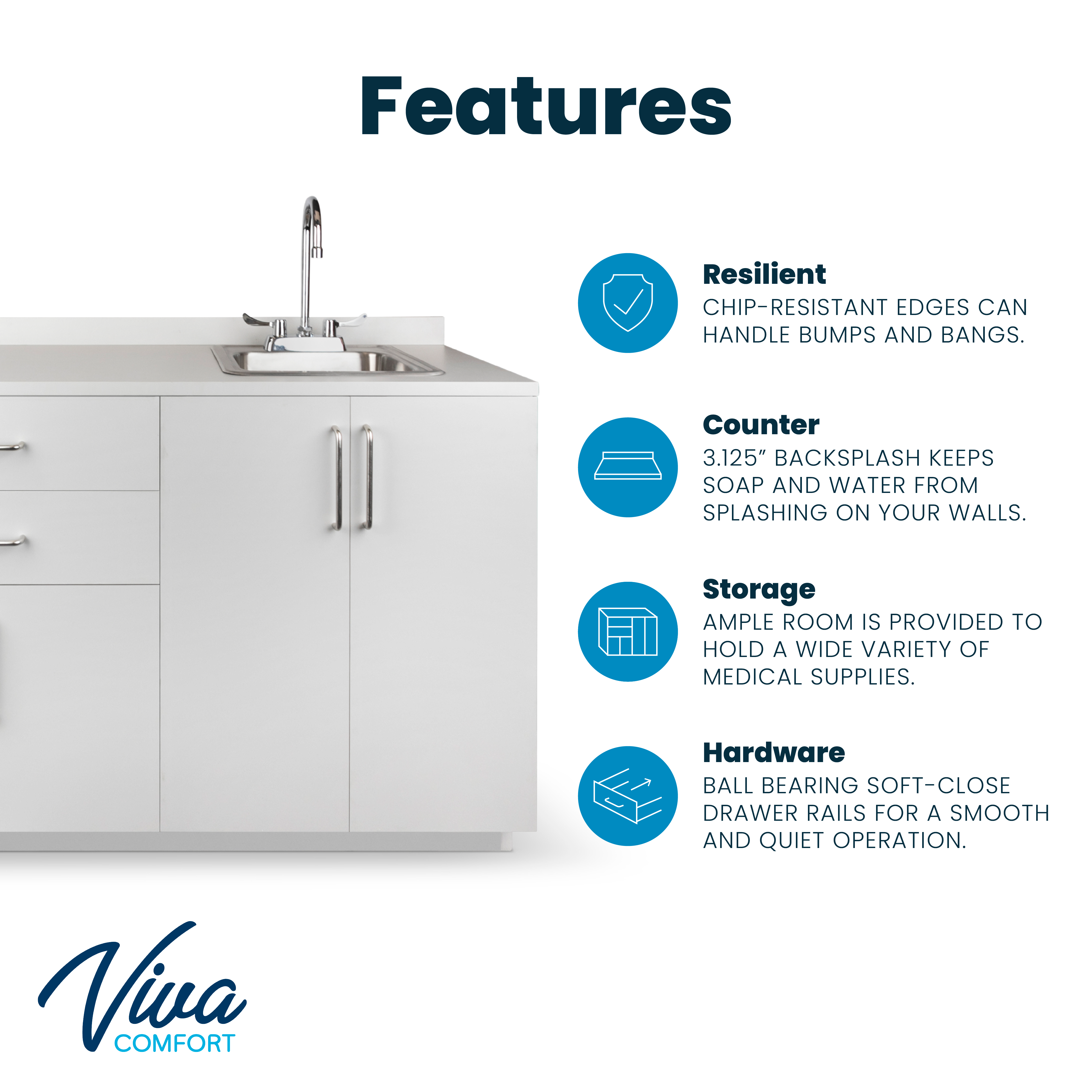 VivaComfort 48 Inch Base Cabinet with Right Sink Cutout - Grey