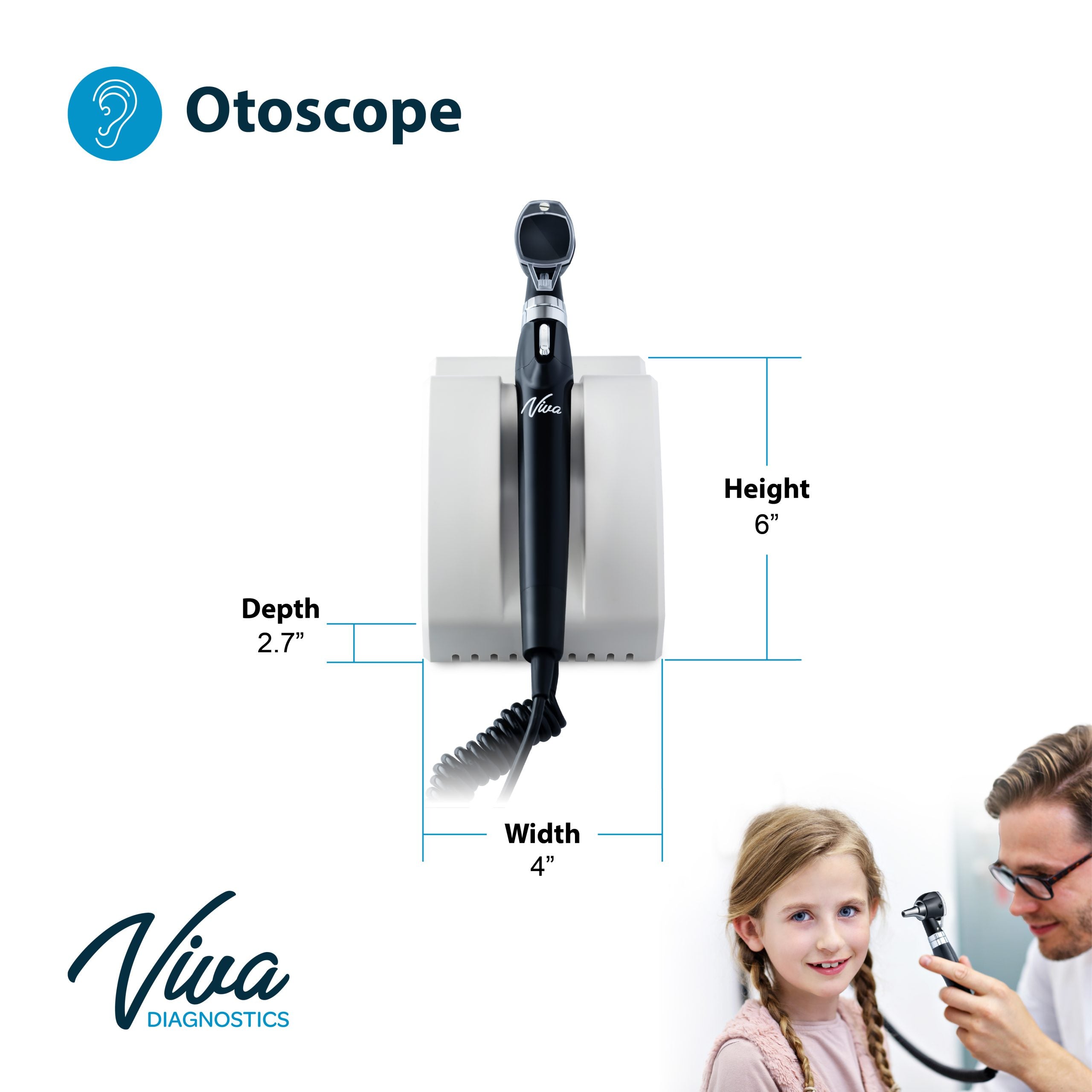 Viva Comfort Diagnostic Wall Station, LED Ophthalmoscope, LED Otoscope, Ear Specula Dispenser, Infrared Thermometer, and Wallboard