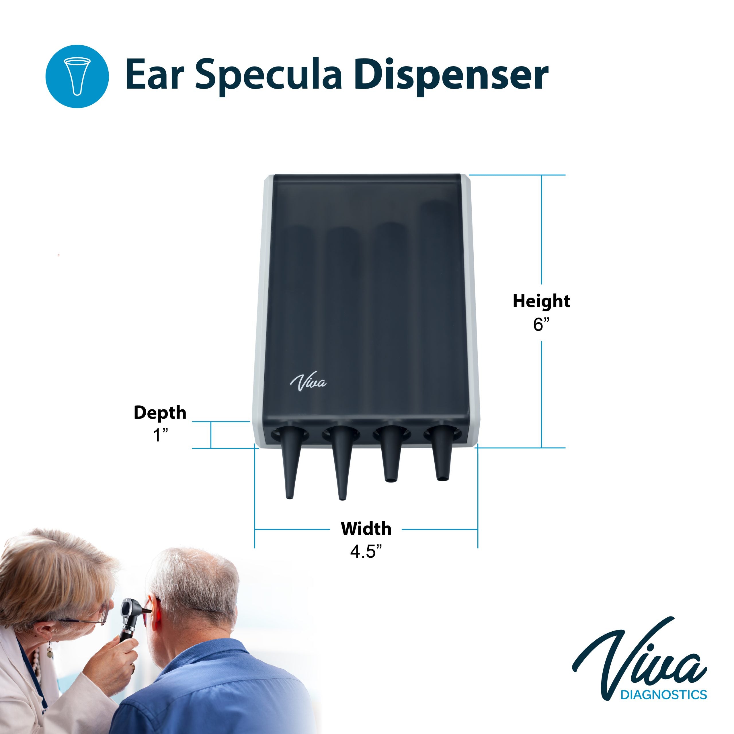 Viva Comfort Diagnostic Wall Station, LED Ophthalmoscope, LED Otoscope, Ear Specula Dispenser, Infrared Thermometer, and Wallboard
