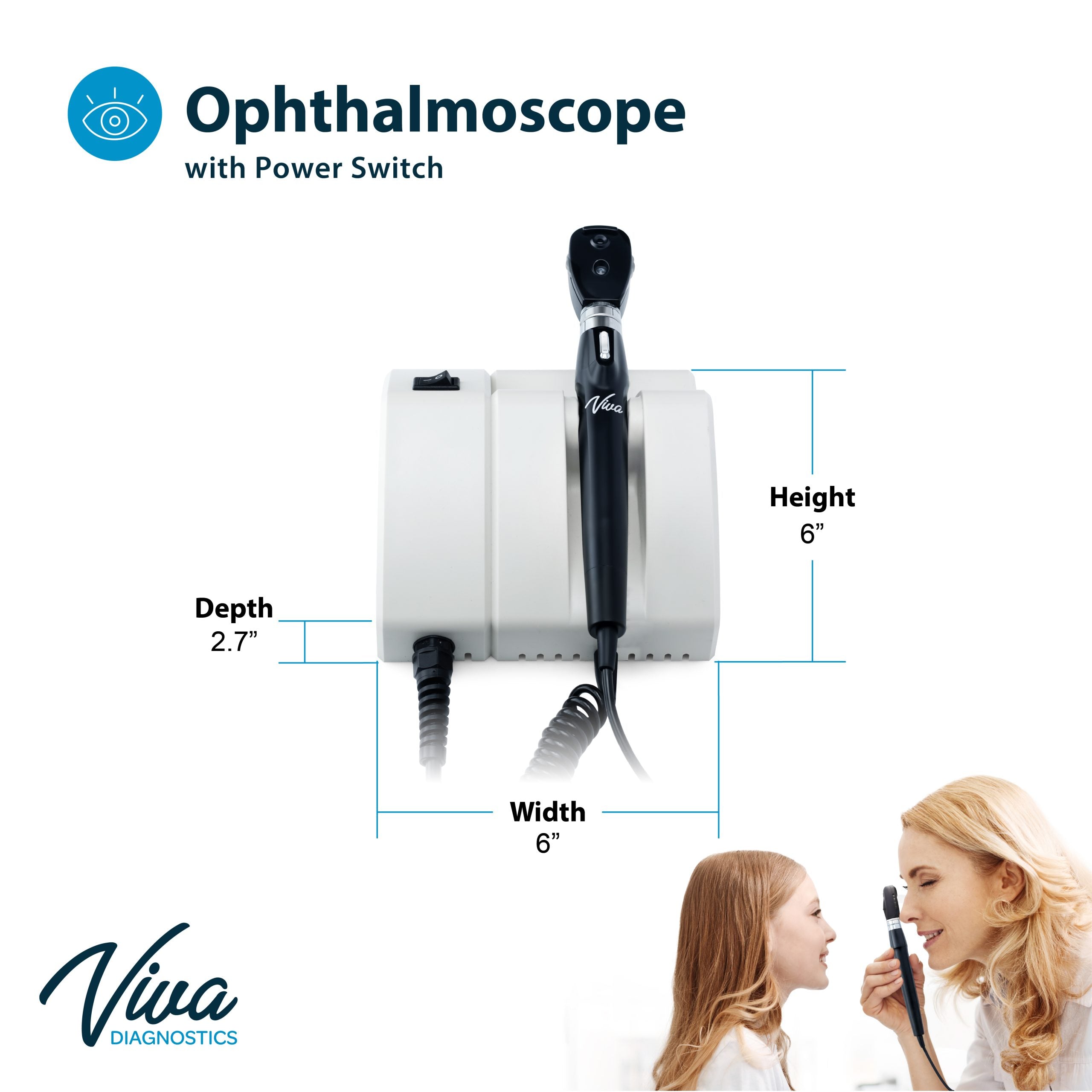 Viva Comfort Diagnostic Wall Station, LED Ophthalmoscope, LED Otoscope, Ear Specula Dispenser, Infrared Thermometer, and Wallboard