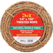 Rope, 1/4 In. x 100 Ft. Natural Twisted Manila Fiber Packaged Rope