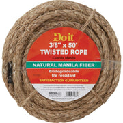 Rope, 3/8 In. x 50 Ft. Natural Twisted Manila Fiber Packaged Rope