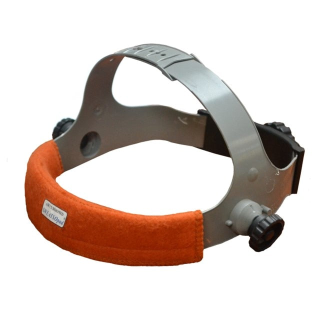 Sweatband for welding non-suspender headgear.  Sweatsopad brand 100% fleecy flame retardant cotton, air-cushioned foam inner layer, hook & loop fastening system.  Color: Russet Leather. Size: One Size Fits All