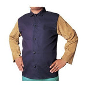 Alliance COOL FR Jacket, Style: 9 oz Cotton FR w/30" Leather sleeves, Size: Large, Color: Navy blue, Features: Hemmed collars, spatter guards, under arm sport cut, dielectric snaps & Kevlar sewn sleeves