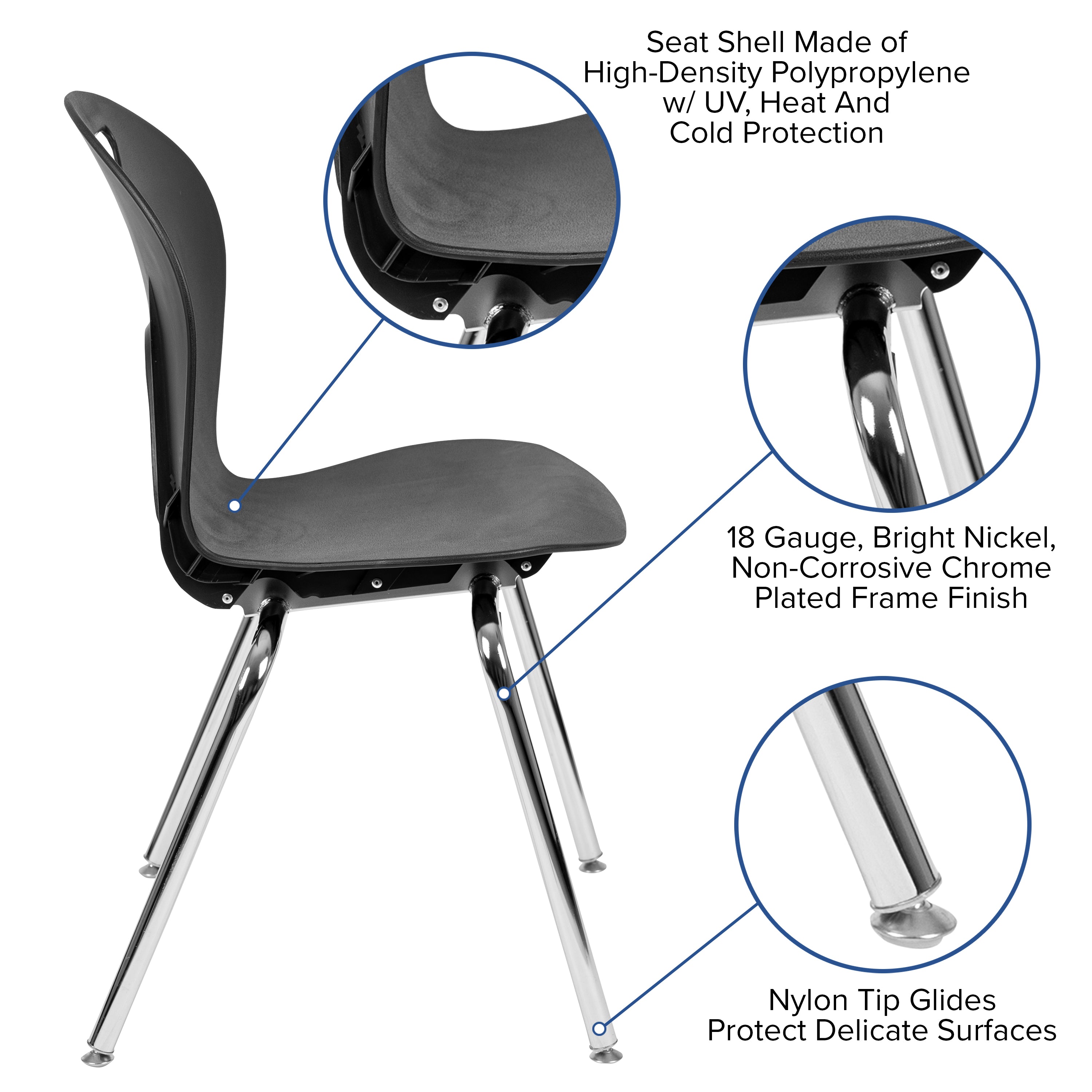 Mickey Advantage Titan Black Student Stack School Chair - 18-inch