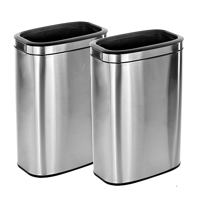 10.5 Gal. Stainless Steel Rectangular Liner Open Top Trash Can 2 Pack