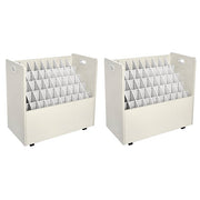 50-Compartment White Mobile Wood Roll File Storage Organizer 2 Pack