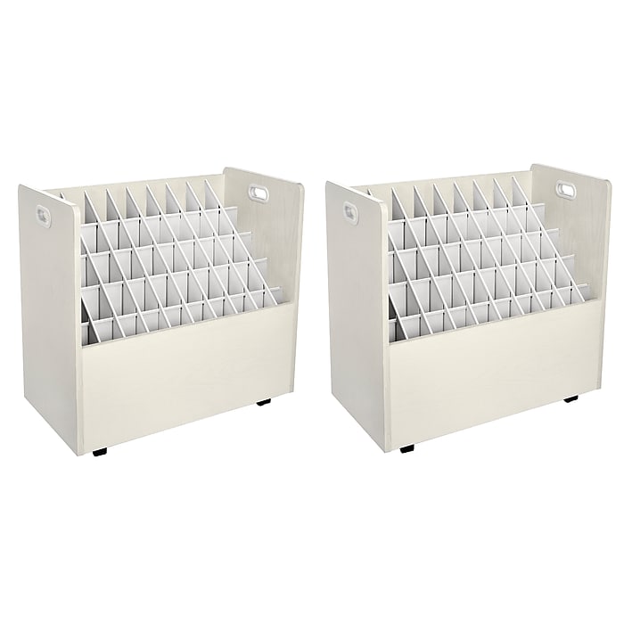 50-Compartment White Mobile Wood Roll File Storage Organizer 2 Pack