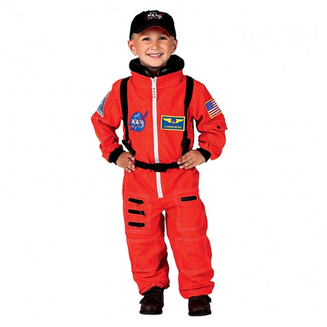 Jr. Astronaut Suit, Orange, Size 6/8, with Embroidered Cap