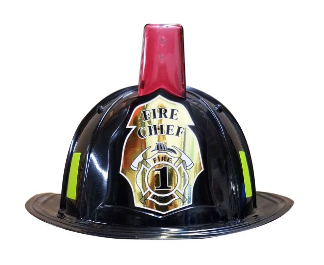 Jr. Fire Fighter, Helmet Only, Black Adjustable Youth Size, with Siren & Light