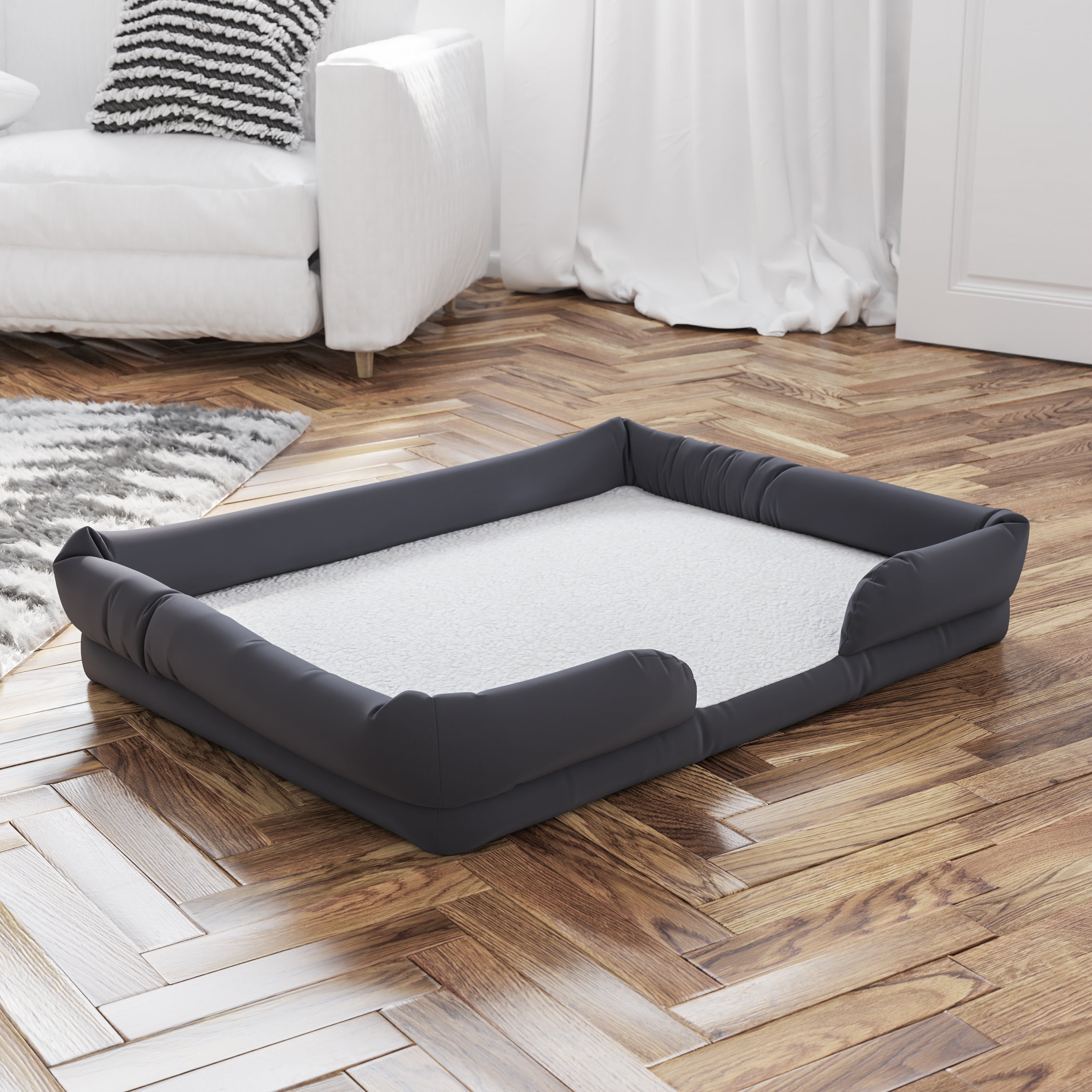 Cooper Orthopedic Comfy Memory Foam Joint Relief Bolster Dog Bed for Dogs up to 44 LBS. - Removable & Washable Cover, Non-Slip Bottom