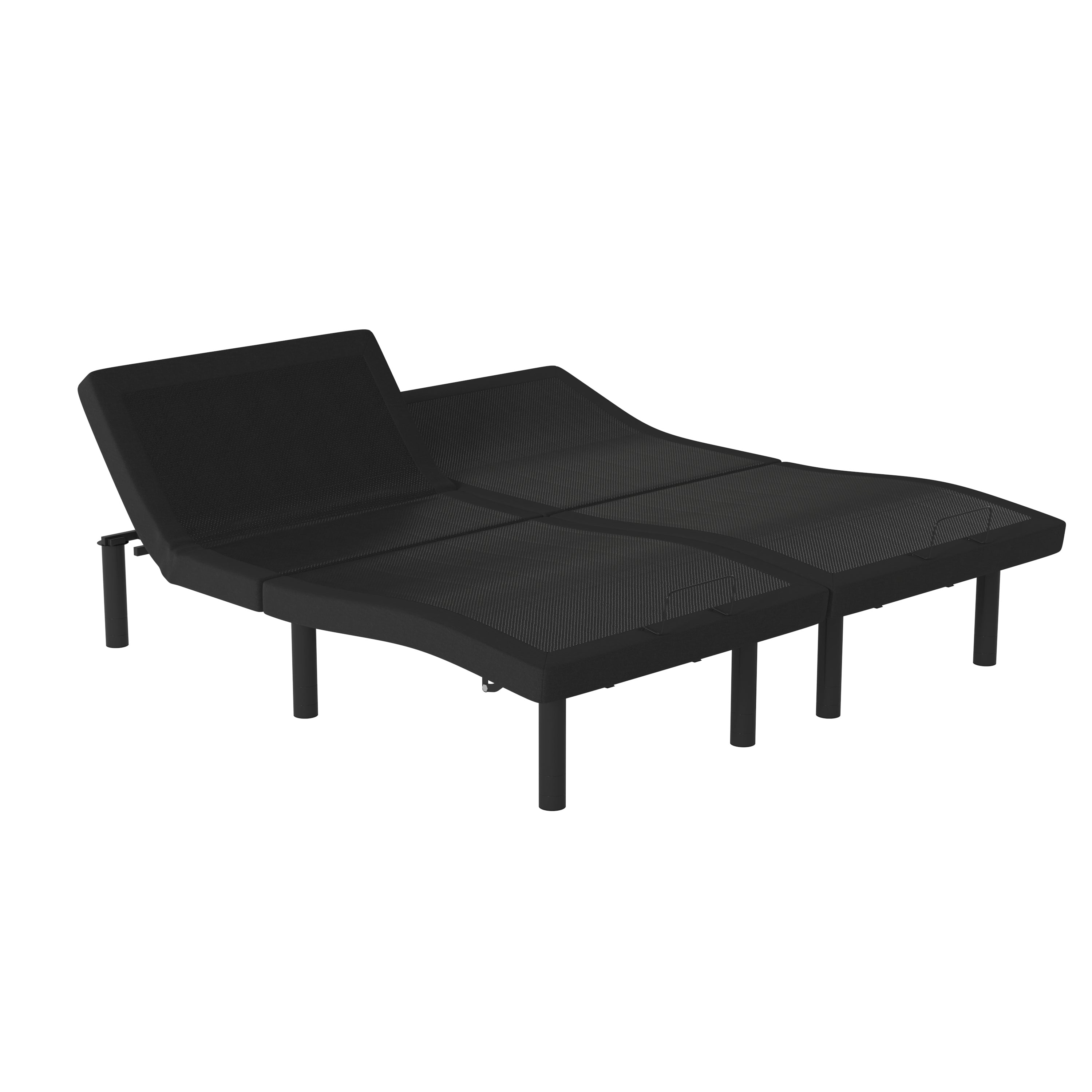 Selene Adjustable Upholstered Bed Base with Wireless Remote, Three Leg Heights, & Independent Head/Foot Incline-Split King - Black