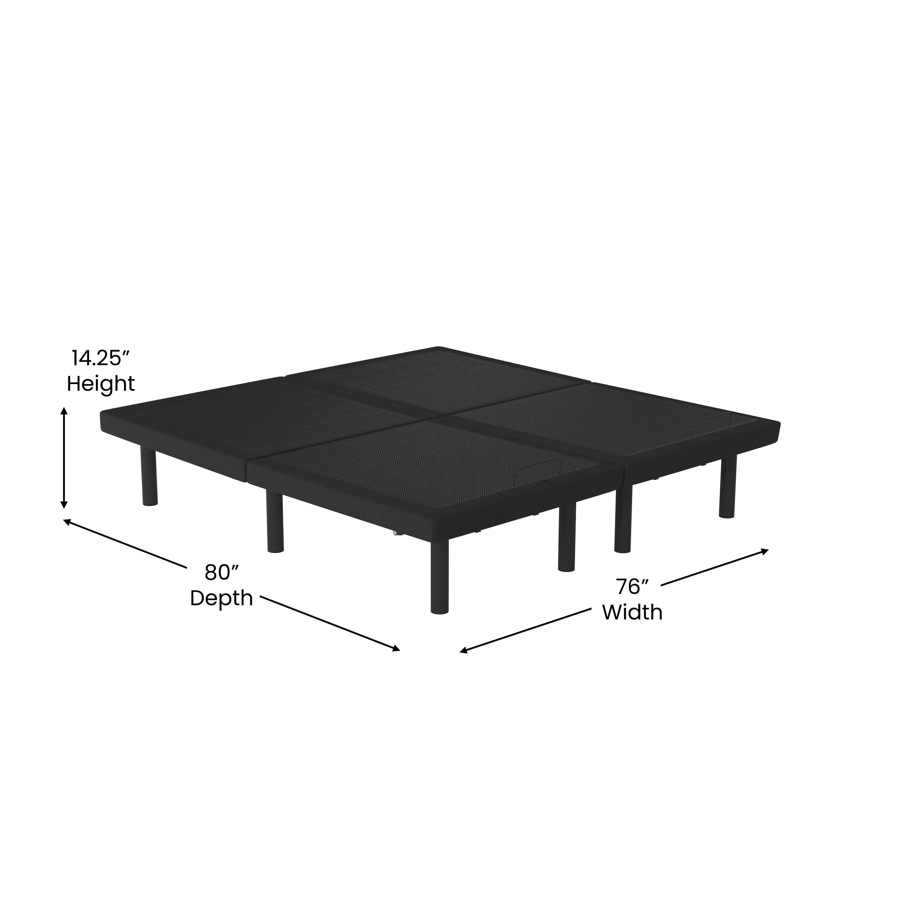 Selene Adjustable Upholstered Bed Base with Wireless Remote, Three Leg Heights, & Independent Head/Foot Incline-Split King - Black