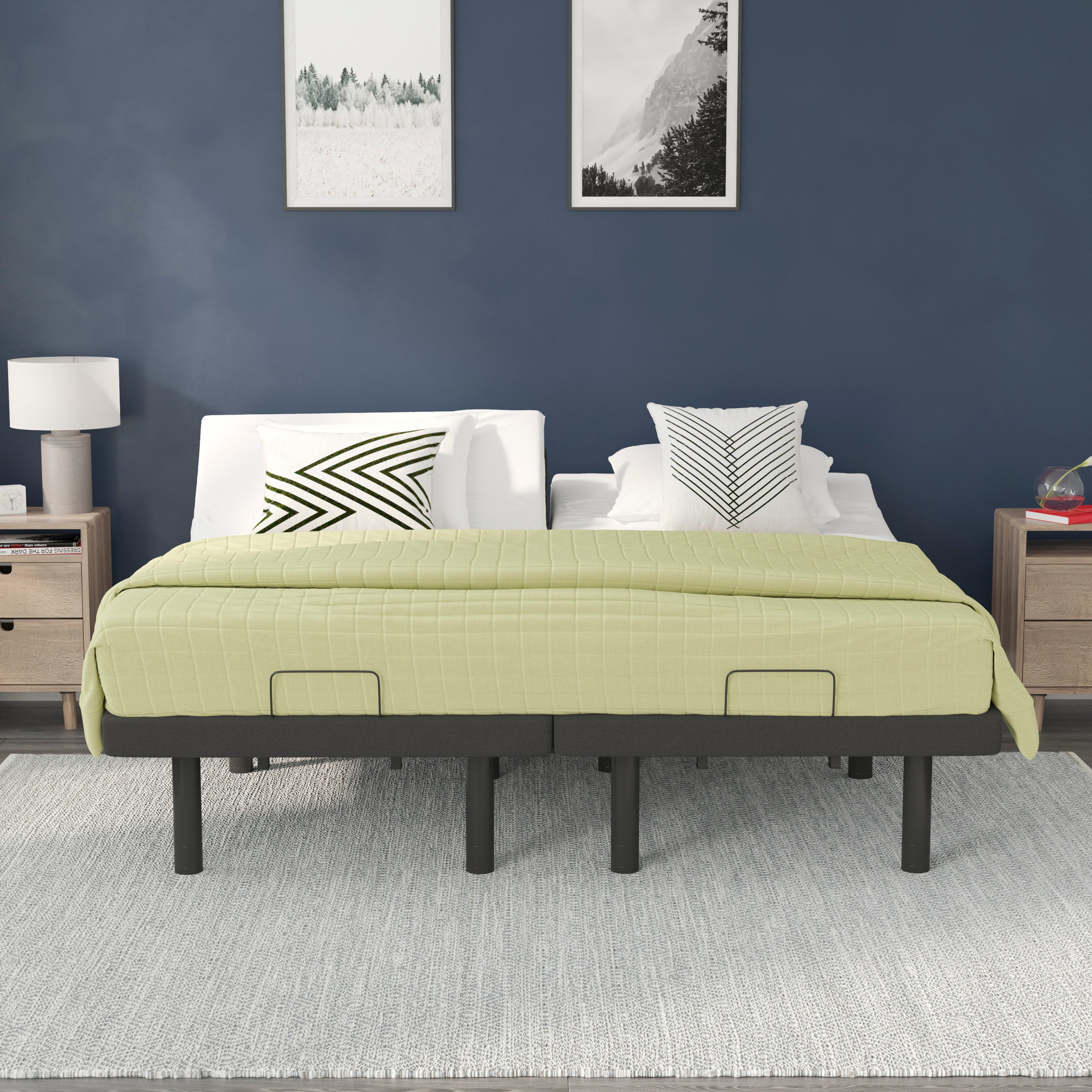 Selene Adjustable Upholstered Bed Base with Wireless Remote, Three Leg Heights, & Independent Head/Foot Incline-Split King - Black
