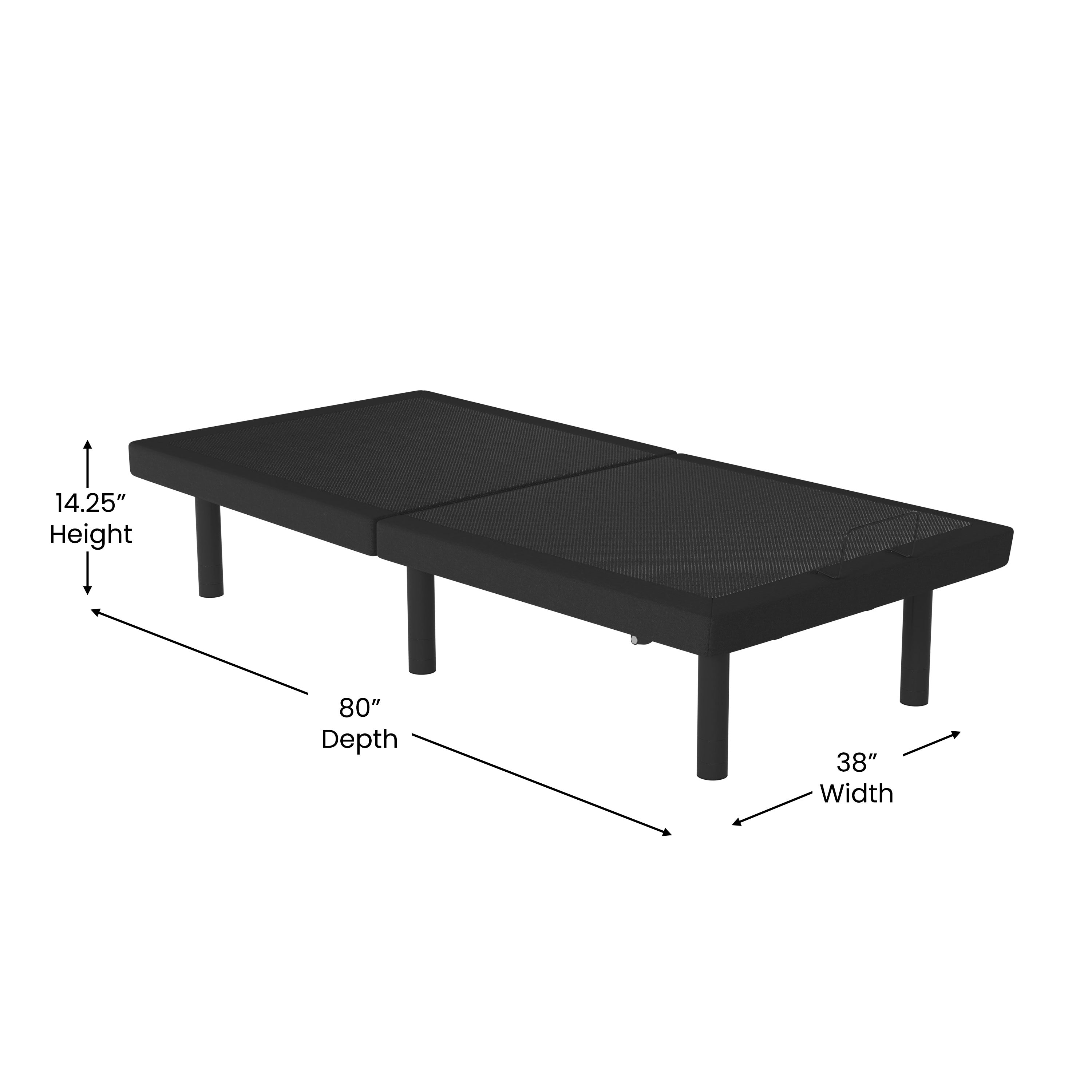 Selene Adjustable Upholstered Bed Base with Wireless Remote, Three Leg Heights, & Independent Head/Foot Incline -Twin XL - Black