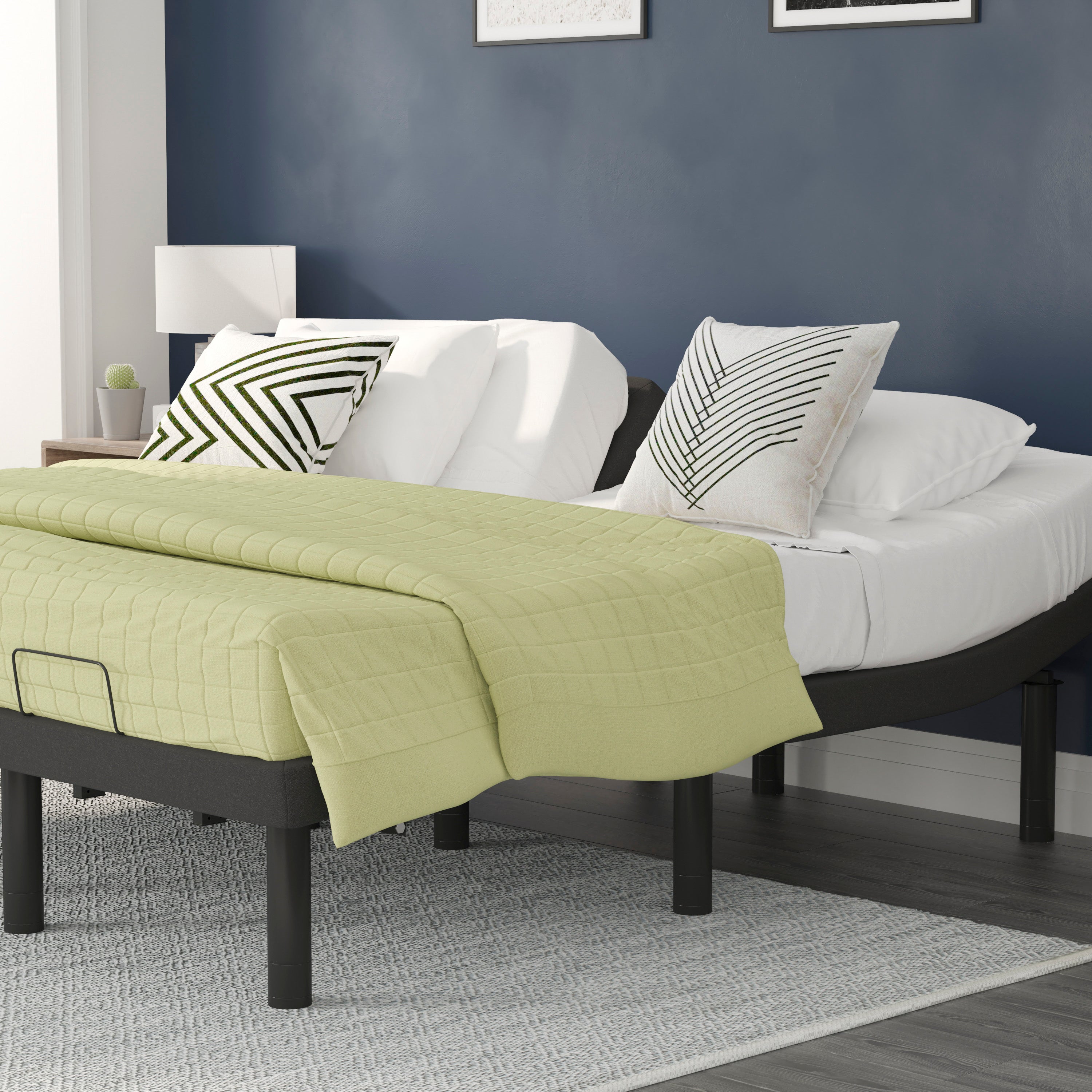 Selene Adjustable Upholstered Bed Base with Wireless Remote, Three Leg Heights, & Independent Head/Foot Incline -Twin XL - Black