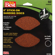 6 In. 60 Grit Stick-On Sanding Disc (3-Pack)