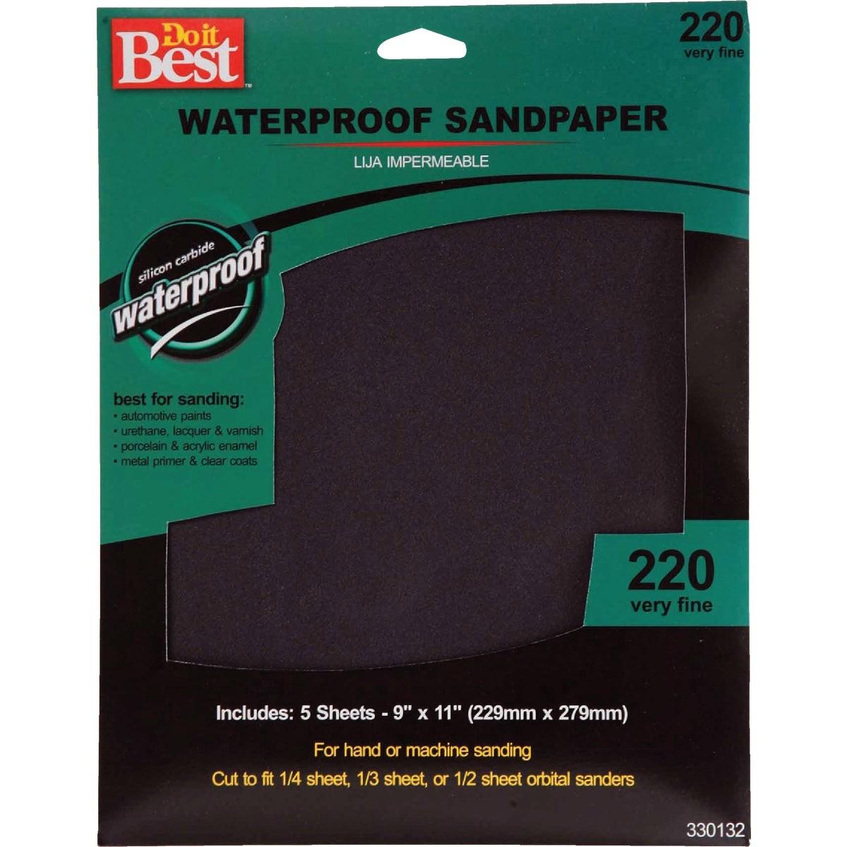 Waterproof 9 In. x 11 In. 220 Grit Very Fine Sandpaper (5-Pack)