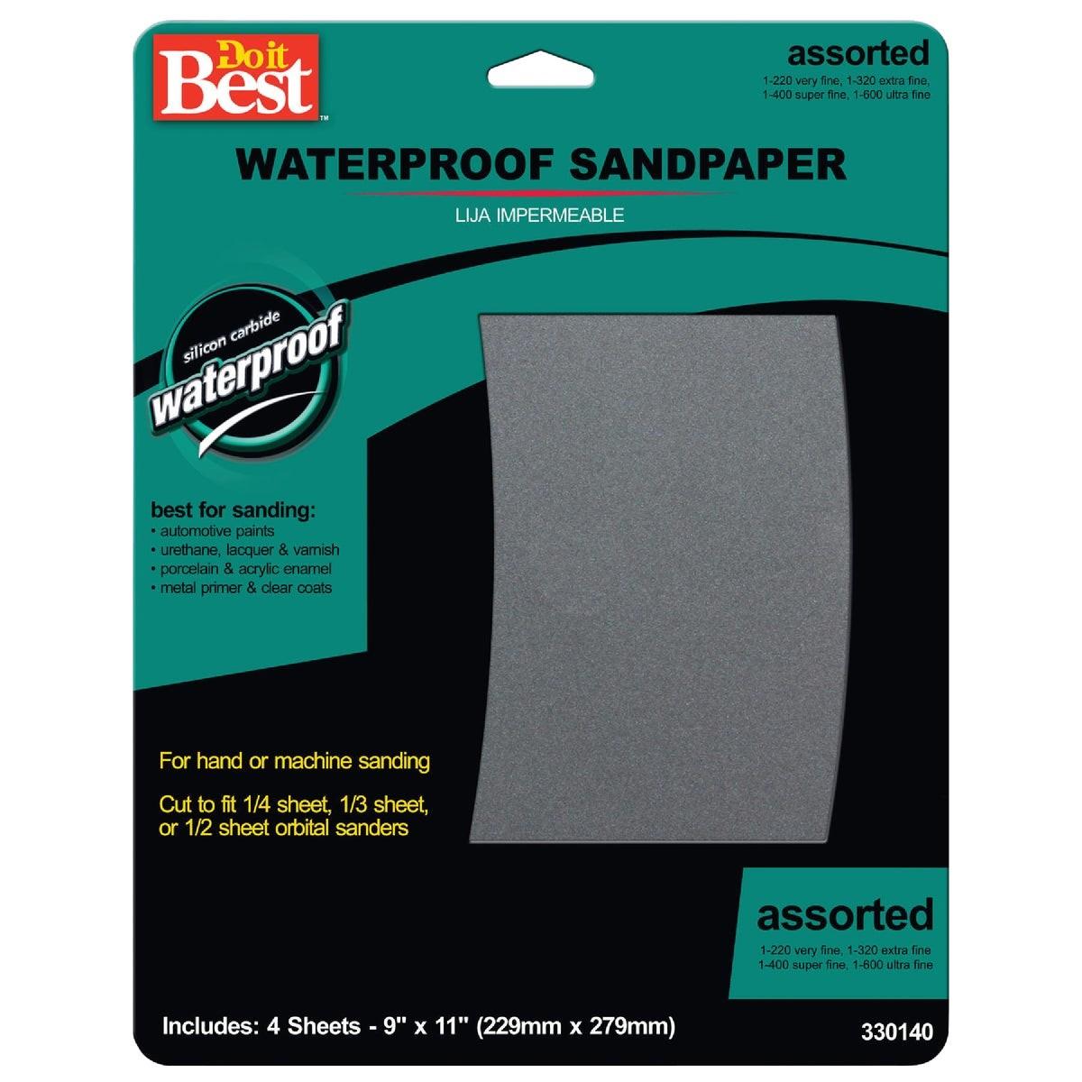Waterproof 9 In. x 11 In. 600/440/320/220 Grit Assorted Grade Sandpaper (4-Pack)