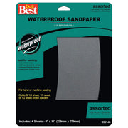 Waterproof 9 In. x 11 In. 600/440/320/220 Grit Assorted Grade Sandpaper (4-Pack)