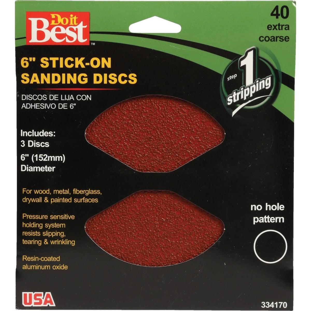 6 In. 40 Grit Stick-On Sanding Disc (3-Pack)