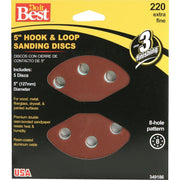 5 In. 220-Grit 8-Hole Pattern Vented Sanding Disc with Hook & Loop Backing (5-Pack)