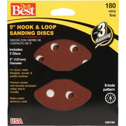 5 In. 180-Grit 8-Hole Pattern Vented Sanding Disc with Hook & Loop Backing (5-Pack)