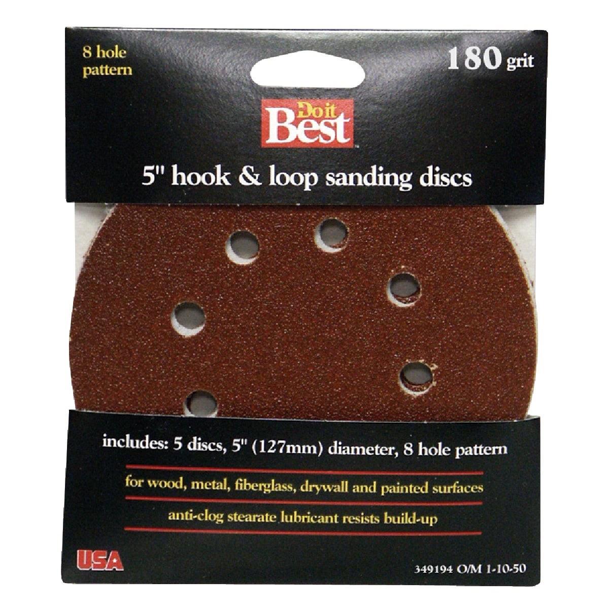 5 In. 320-Grit 8-Hole Pattern Vented Sanding Disc with Hook & Loop Backing (5-Pack)