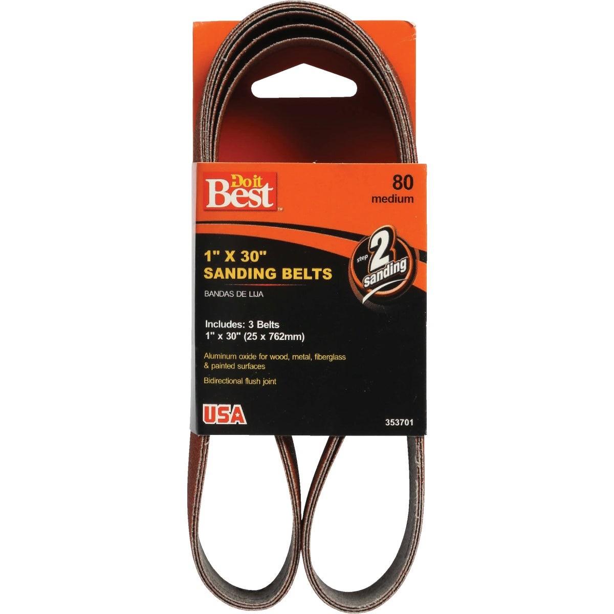 1 In. x 30 In. 80 Grit Power Sanding Sanding Belt (3-Pack)