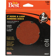 5 In. 120-Grit 5-Hole Pattern Vented Sanding Disc with Hook & Loop Backing (15-Pack)