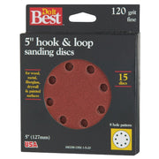 5 In. 120-Grit 8-Hole Pattern Vented Sanding Disc with Hook & Loop Backing (15-Pack)