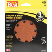 5 In. 220-Grit 8-Hole Pattern Vented Sanding Disc with Hook & Loop Backing (15-Pack)