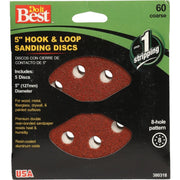 5 In. 60-Grit 8-Hole Pattern Vented Sanding Disc with Hook & Loop Backing (5-Pack)