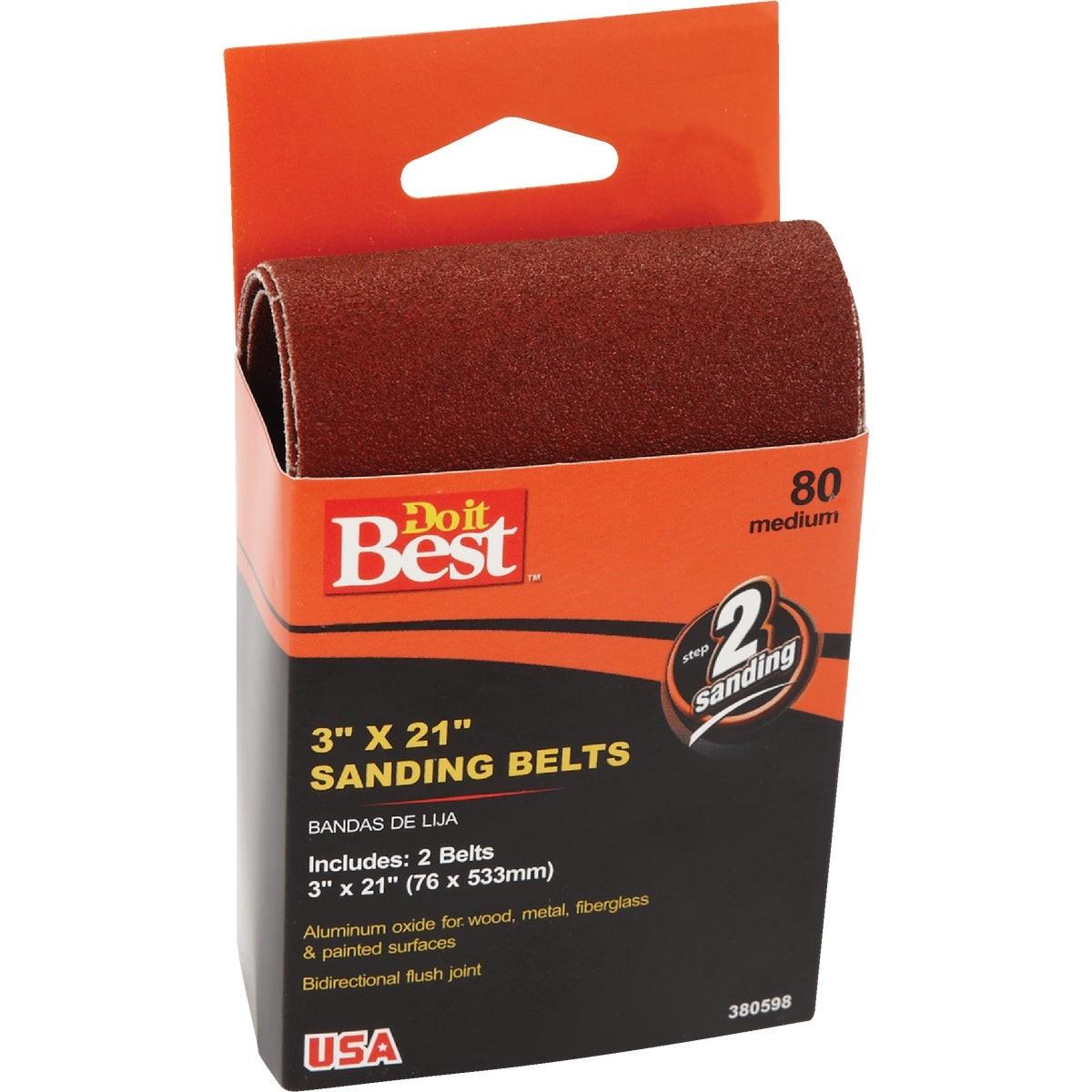 3 In. x 21 In. 80 Grit Heavy-Duty Sanding Belt (2-Pack)
