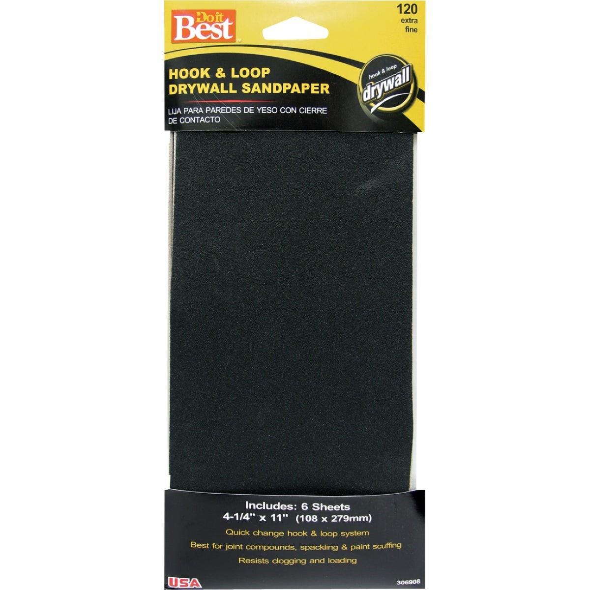 120 Grit 4-1/4 In. x 11 In. Hook and Loop Drywall Sandpaper (6-Pack)