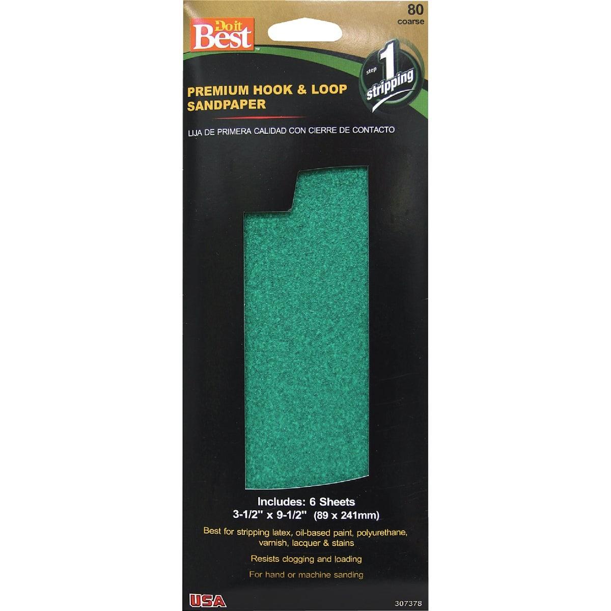 3-1/2 In. x 9-1/2 In. 80G Premium Hook And Loop Sandpaper (6 Count)