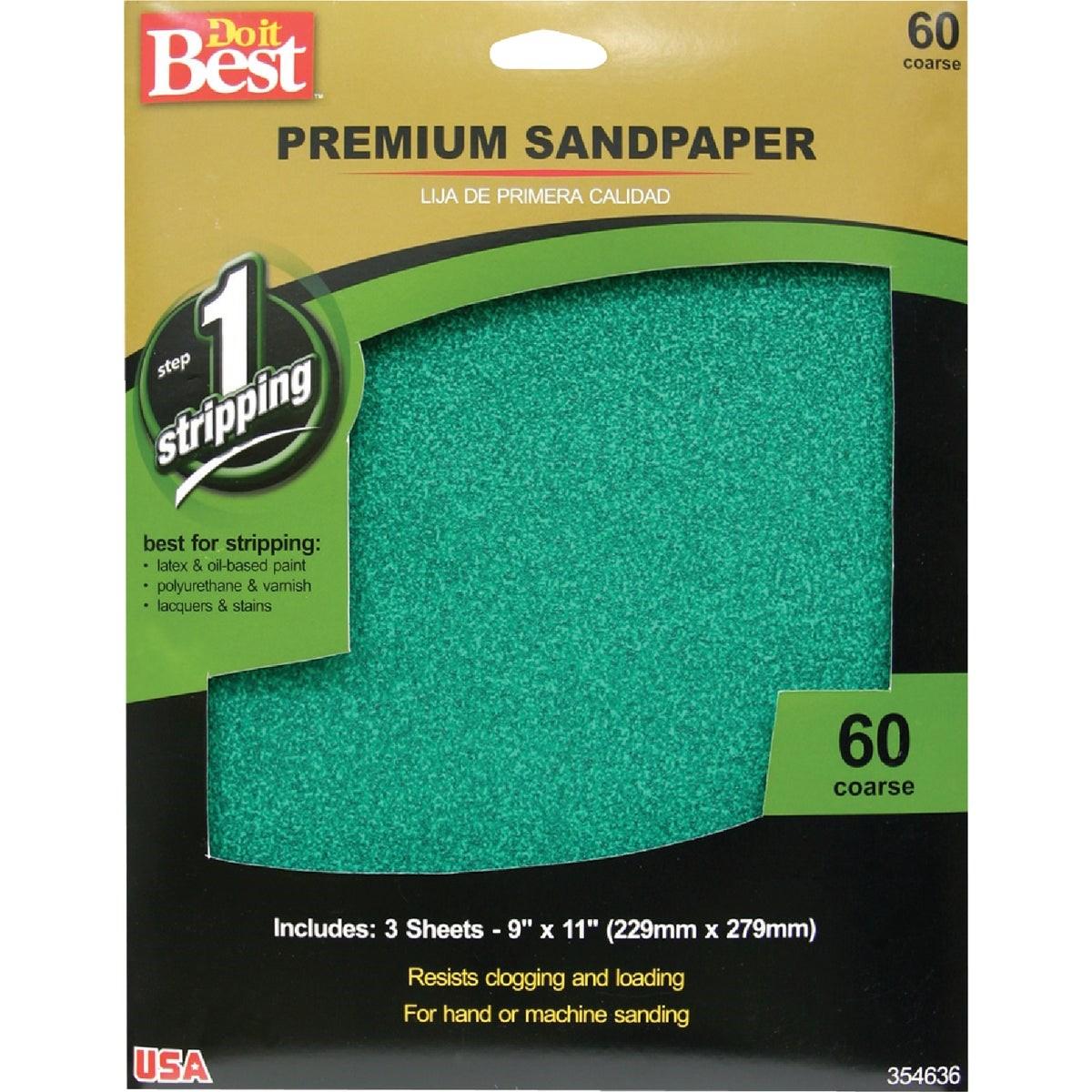 Premium Plus 9 In. x 11 In. 60 Grit Coarse Sandpaper (3-Pack)