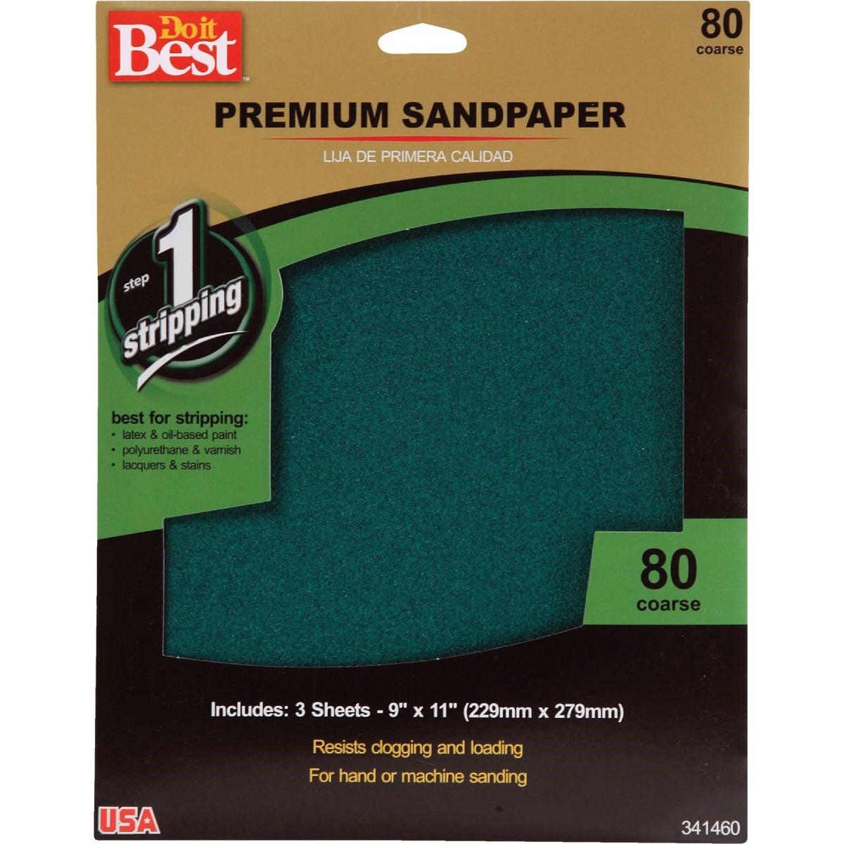 Premium Plus 9 In. x 11 In. 80 Grit Coarse Sandpaper (3-Pack)