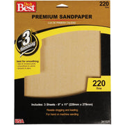 Premium Plus 9 In. x 11 In. 220 Grit Fine Sandpaper (3-Pack)
