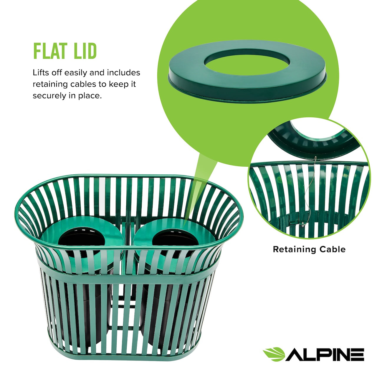 Alpine Industries Dual Slated Trash Can, 40 Gallon