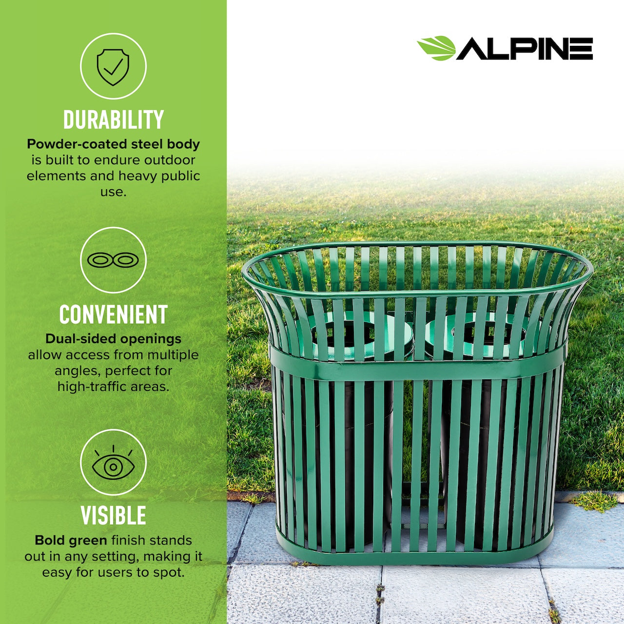 Alpine Industries Dual Slated Trash Can, 40 Gallon