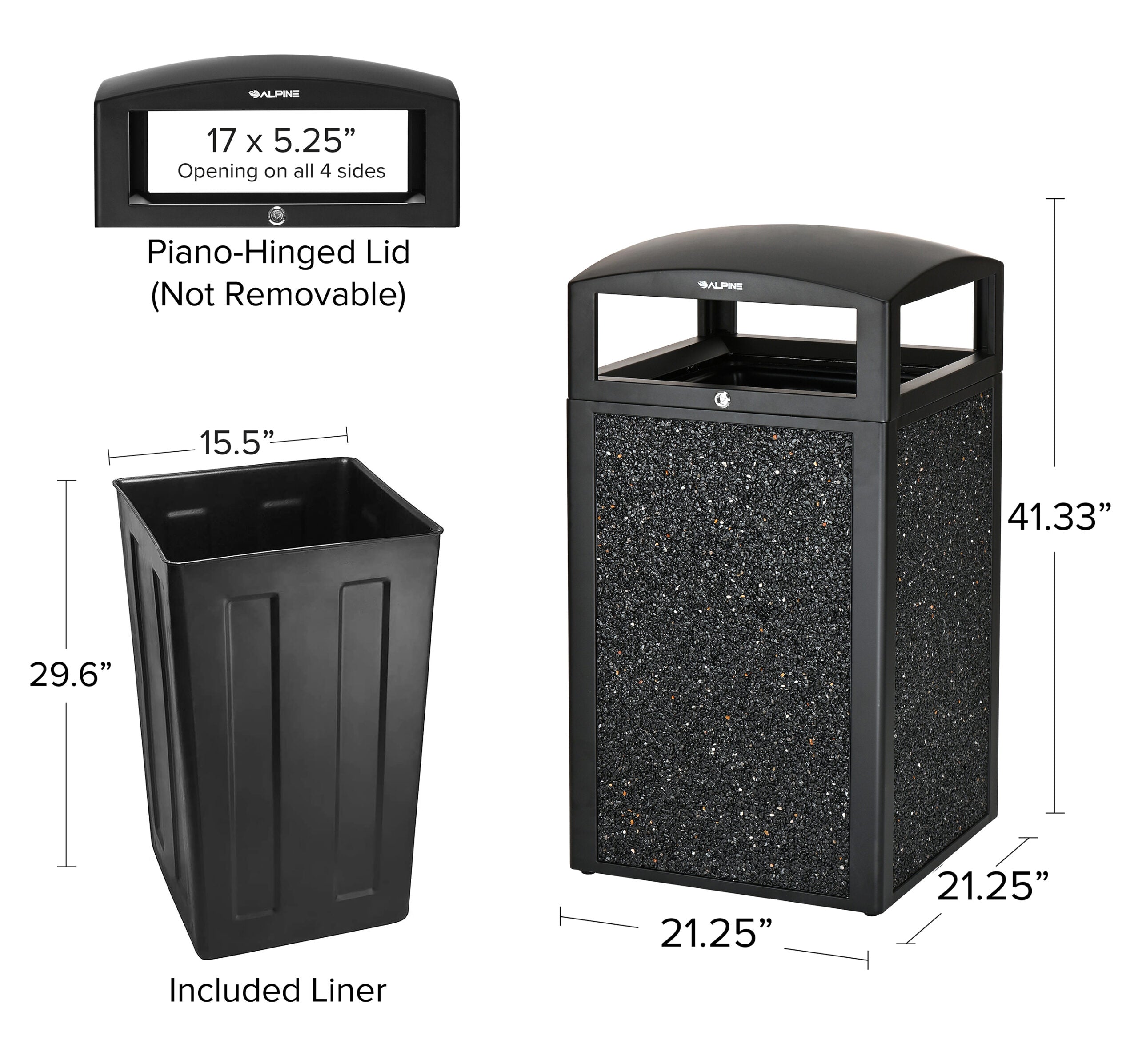 Alpine Industries Rugged 40-Gallon All-Weather Trash Containers with Gray Stone Panels