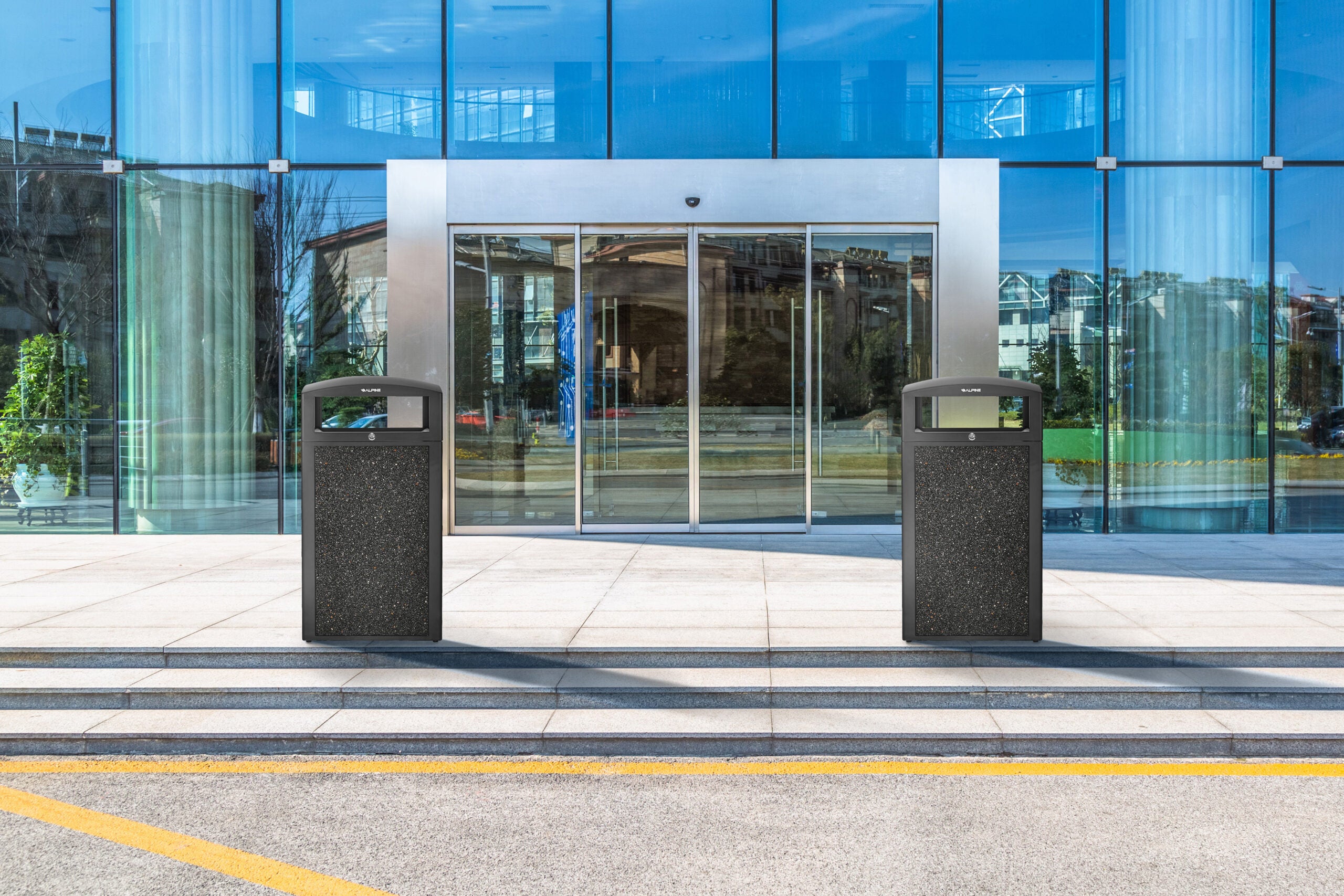 Alpine Industries Rugged 40-Gallon All-Weather Trash Containers with Gray Stone Panels