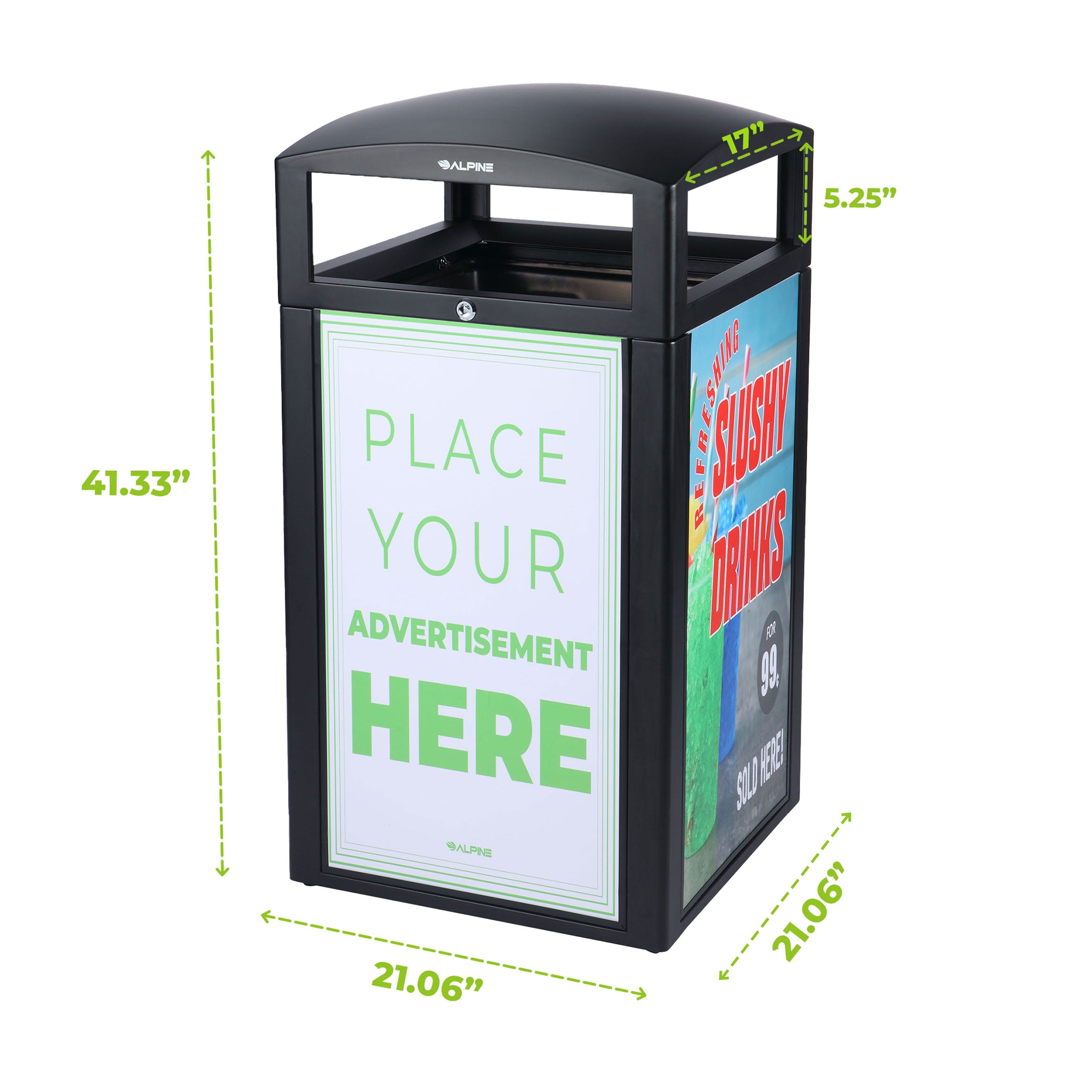 Rugged 40 Gallon All Weather Trash Container, With Advertisement Panels, Grey Stone